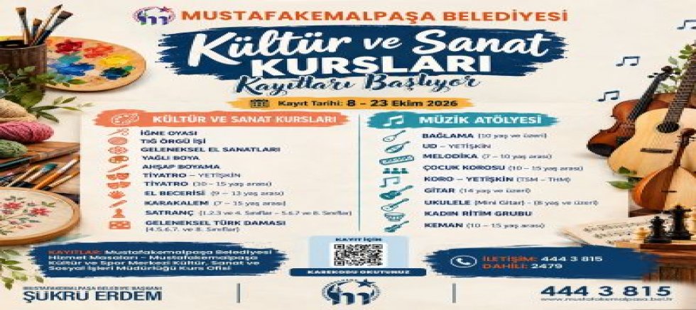 KÜLTÜR VE SANAT KURSLARI KAYITLARI BAŞLIYOR.